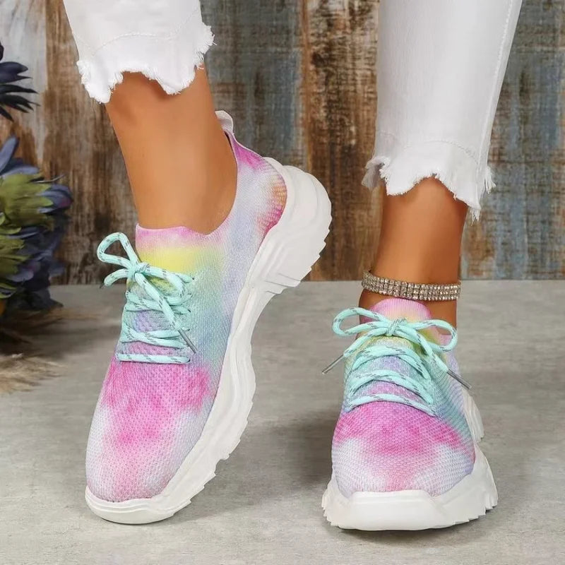 Floral Print Lace-Up Breathable Orthopedic Sneakers Anti-Slip Thick Soled Go Walk Shoes for Women New Women's Orthopedic Sneaker