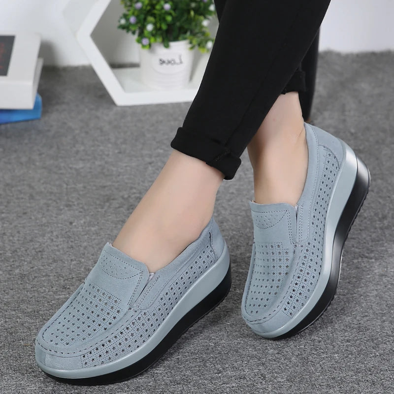 2024 Spring Women Shoes Platform Flats Sneakers Women Suede Leather Women Casual Shoes Slip On Flats Heels Creepers Moccasins