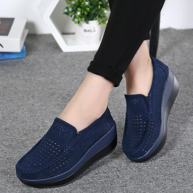 2024 Spring Women Shoes Platform Flats Sneakers Women Suede Leather Women Casual Shoes Slip On Flats Heels Creepers Moccasins
