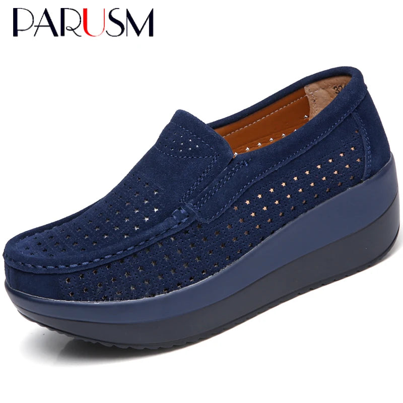 2024 Spring Women Shoes Platform Flats Sneakers Women Suede Leather Women Casual Shoes Slip On Flats Heels Creepers Moccasins