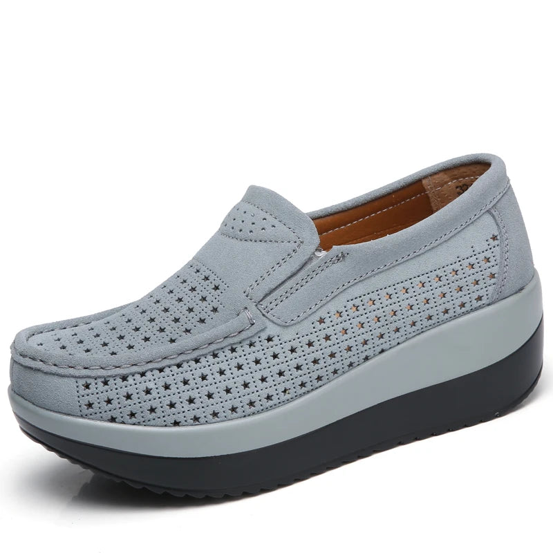 2024 Spring Women Shoes Platform Flats Sneakers Women Suede Leather Women Casual Shoes Slip On Flats Heels Creepers Moccasins