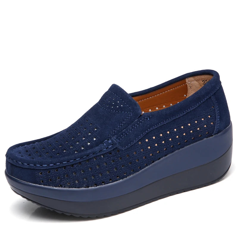 2024 Spring Women Shoes Platform Flats Sneakers Women Suede Leather Women Casual Shoes Slip On Flats Heels Creepers Moccasins
