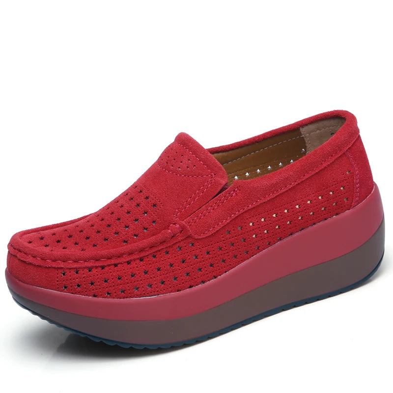 2024 Spring Women Shoes Platform Flats Sneakers Women Suede Leather Women Casual Shoes Slip On Flats Heels Creepers Moccasins