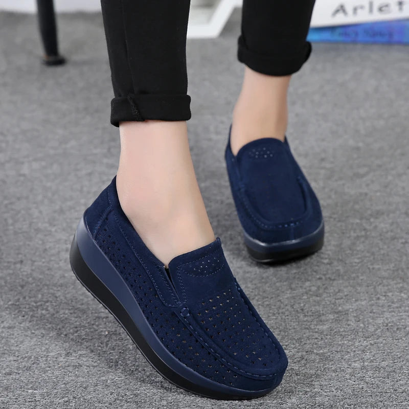 2024 Spring Women Shoes Platform Flats Sneakers Women Suede Leather Women Casual Shoes Slip On Flats Heels Creepers Moccasins